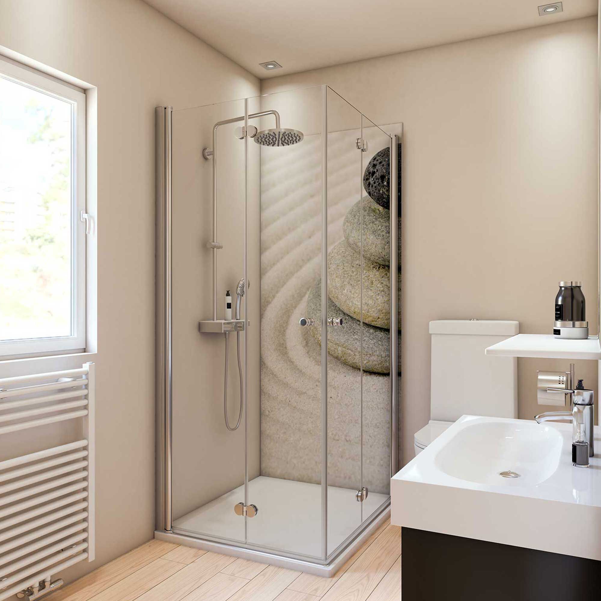 Duschkabine mit Zen-Motiv