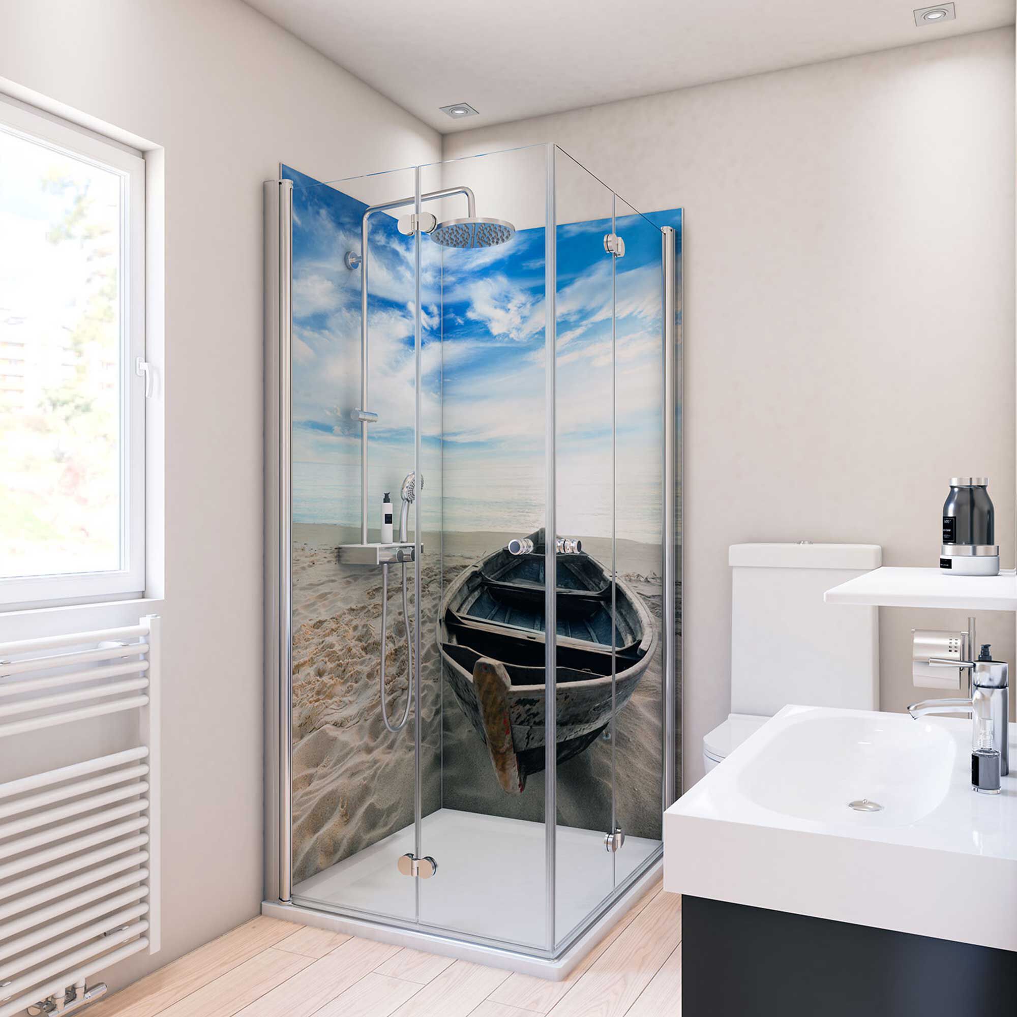 Duschrückwand mit Strandmotiv