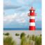 Rot-weißer Leuchtturm am Strand