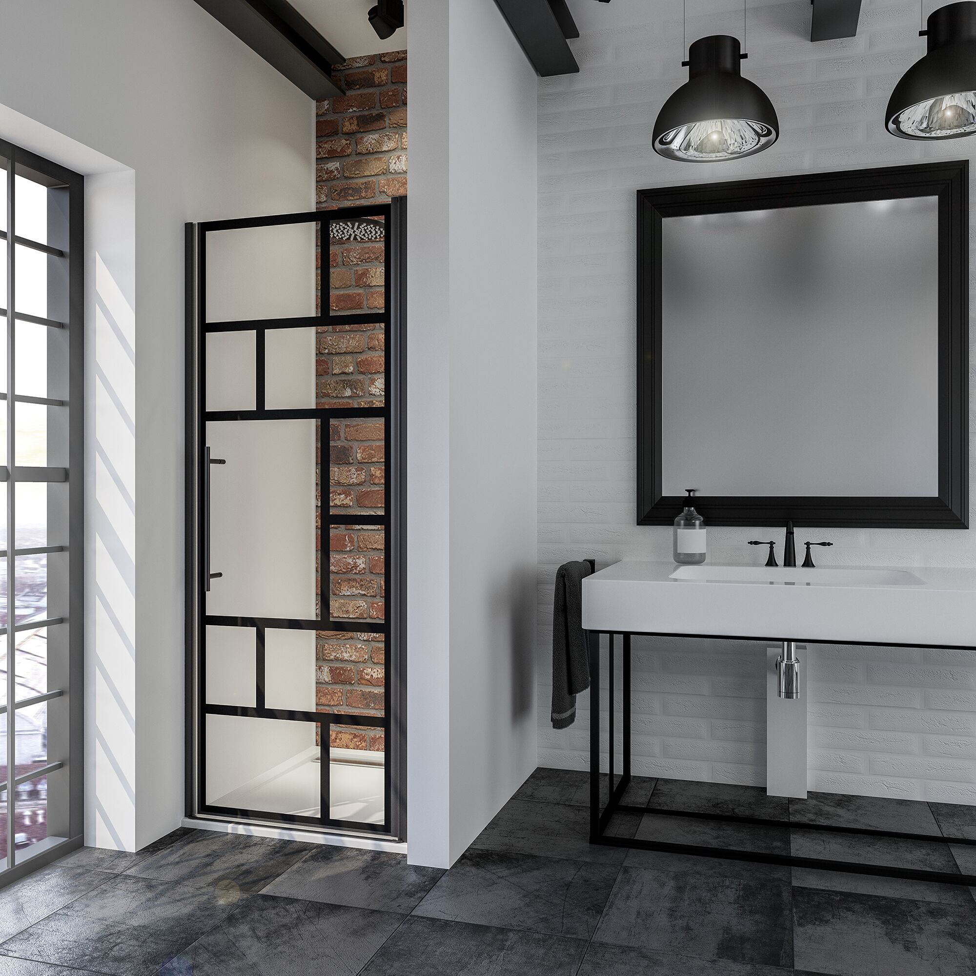 Duschkabine mit schwarzem Rahmen