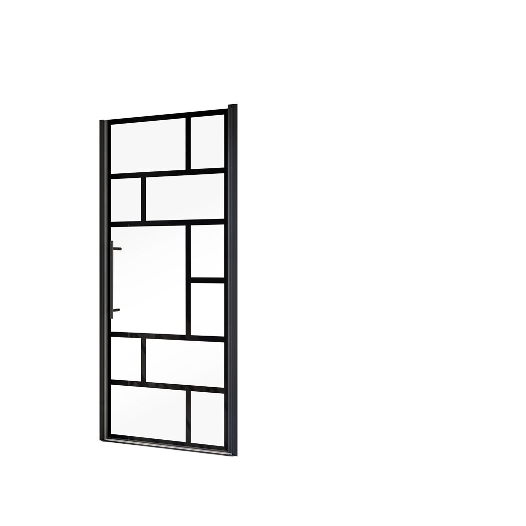 Schwarze Duschabtrennung mit geometrischem Muster