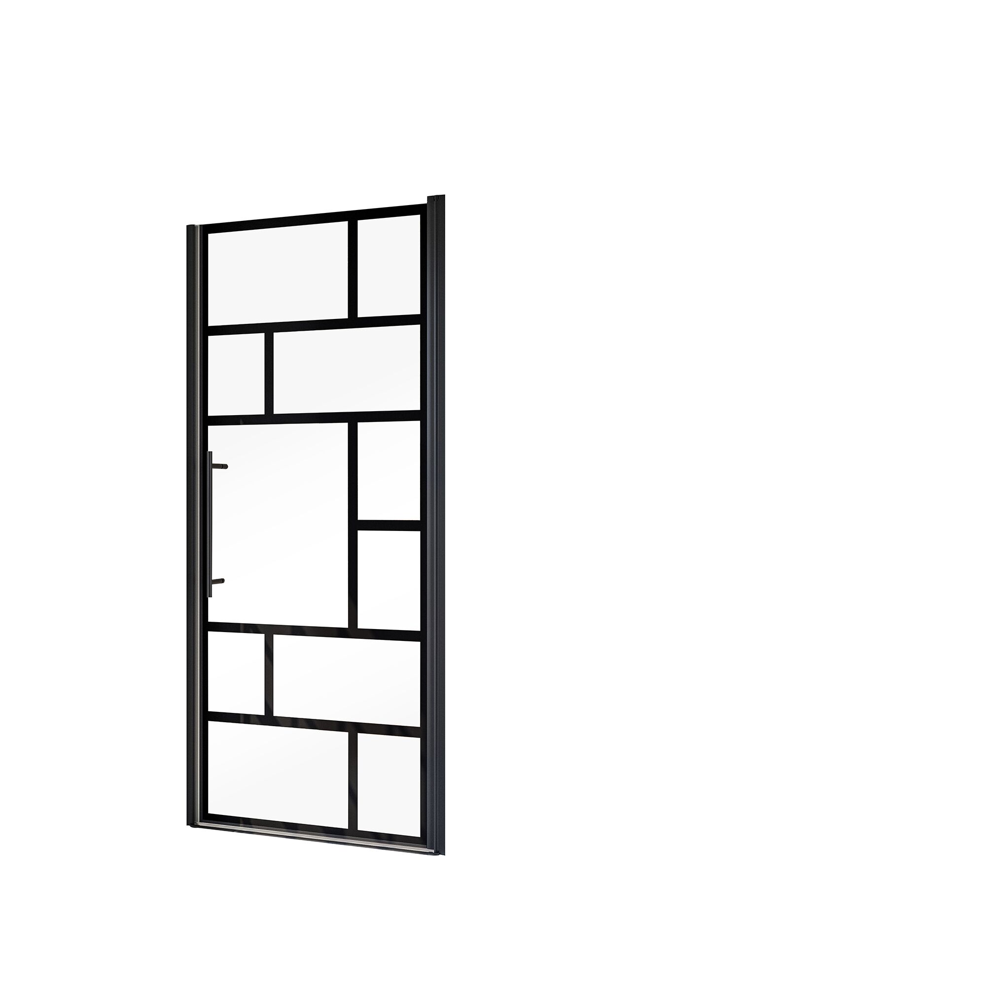 Schwarze Duschabtrennung mit geometrischem Muster