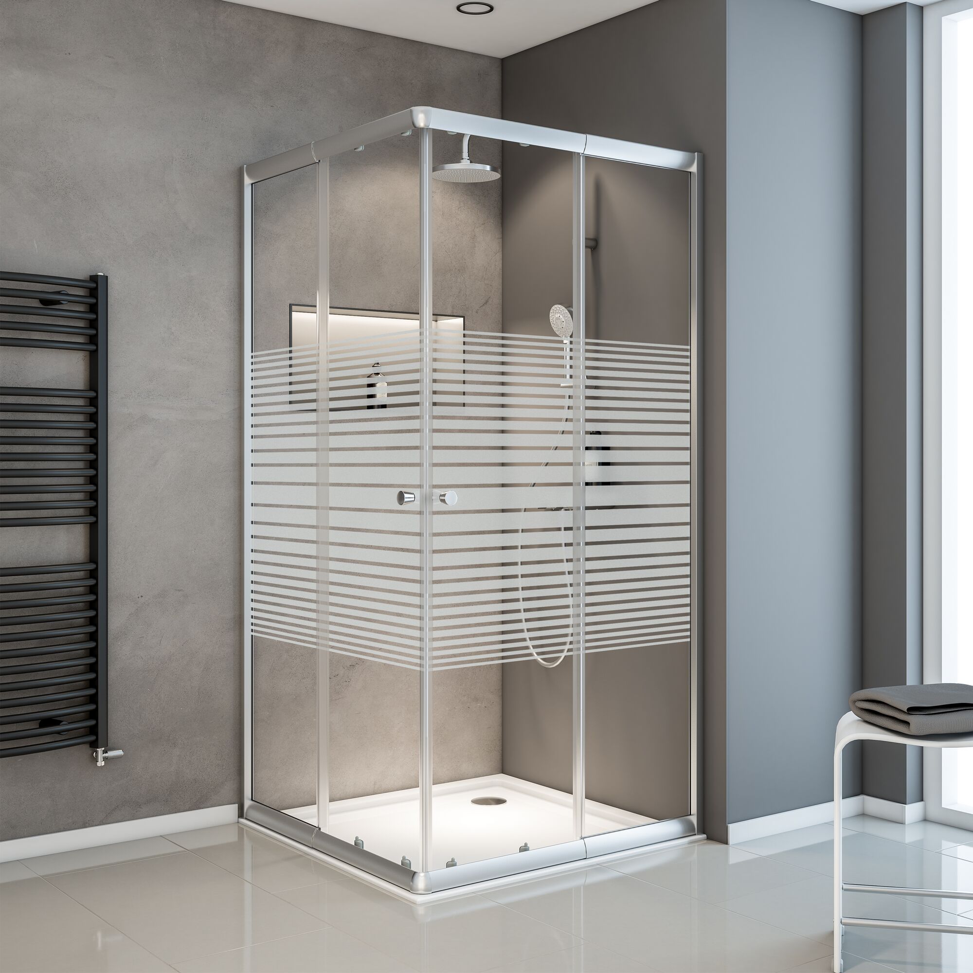 Duschkabine mit horizontalen Streifen