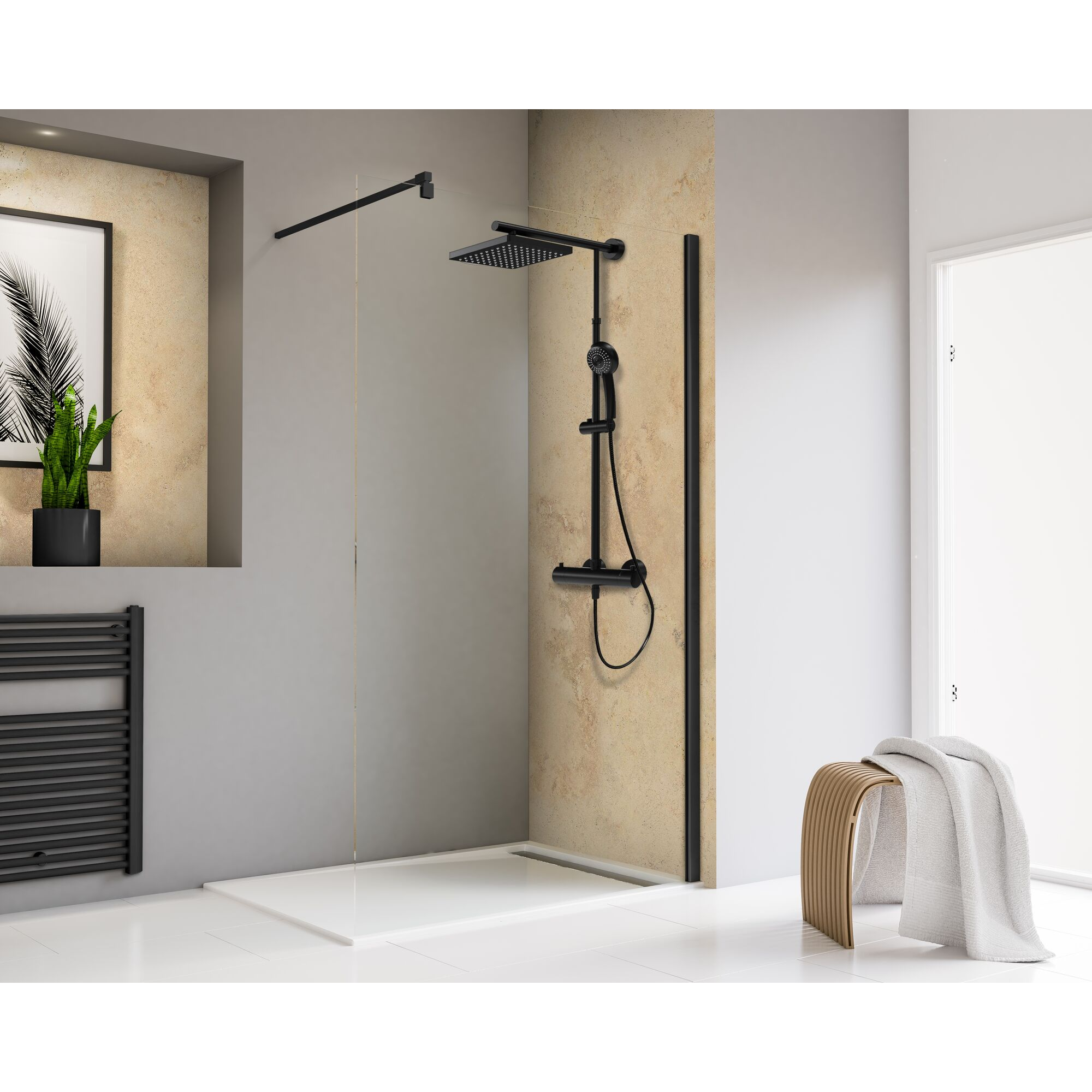 Walk-In-Duschwand 'Toura' schwarz 100 x 200 cm