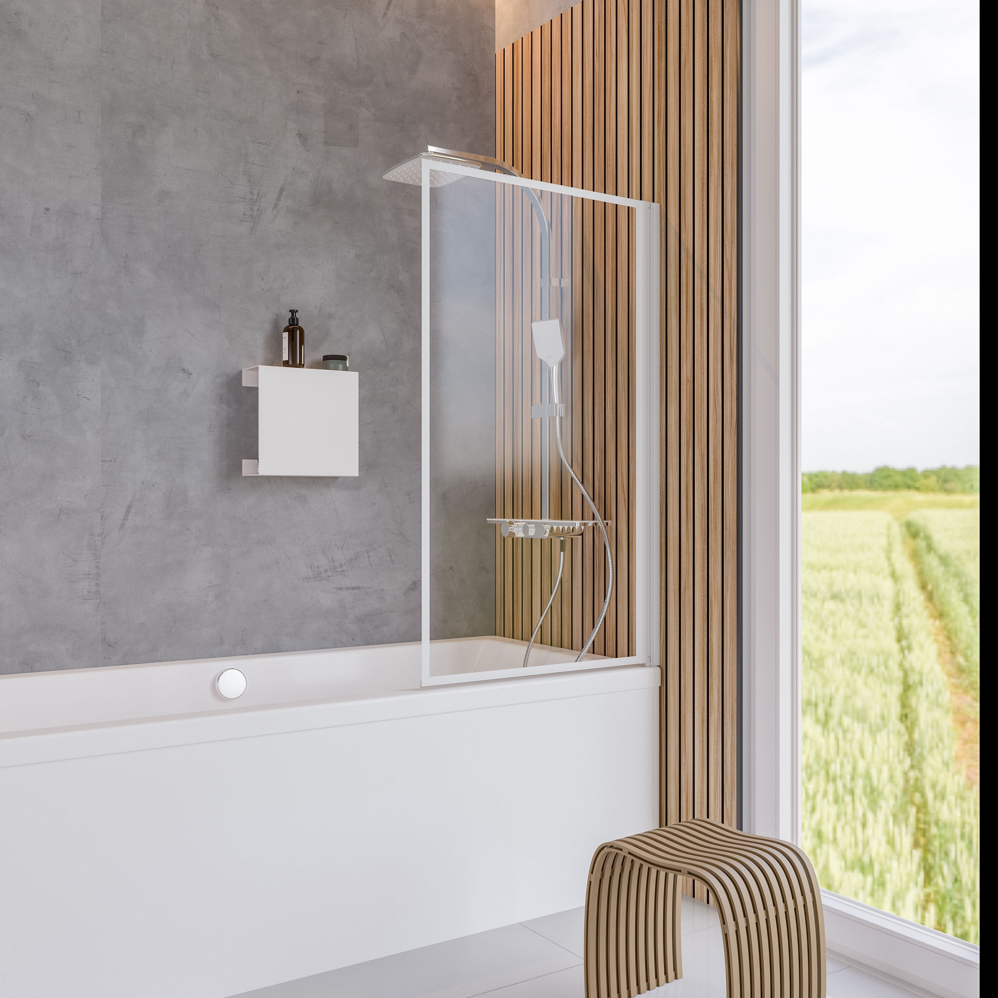 Badewannenfaltwand 'Komfort' teilgerahmt mattweiß 80 x 140 cm, 1-teilig + product picture