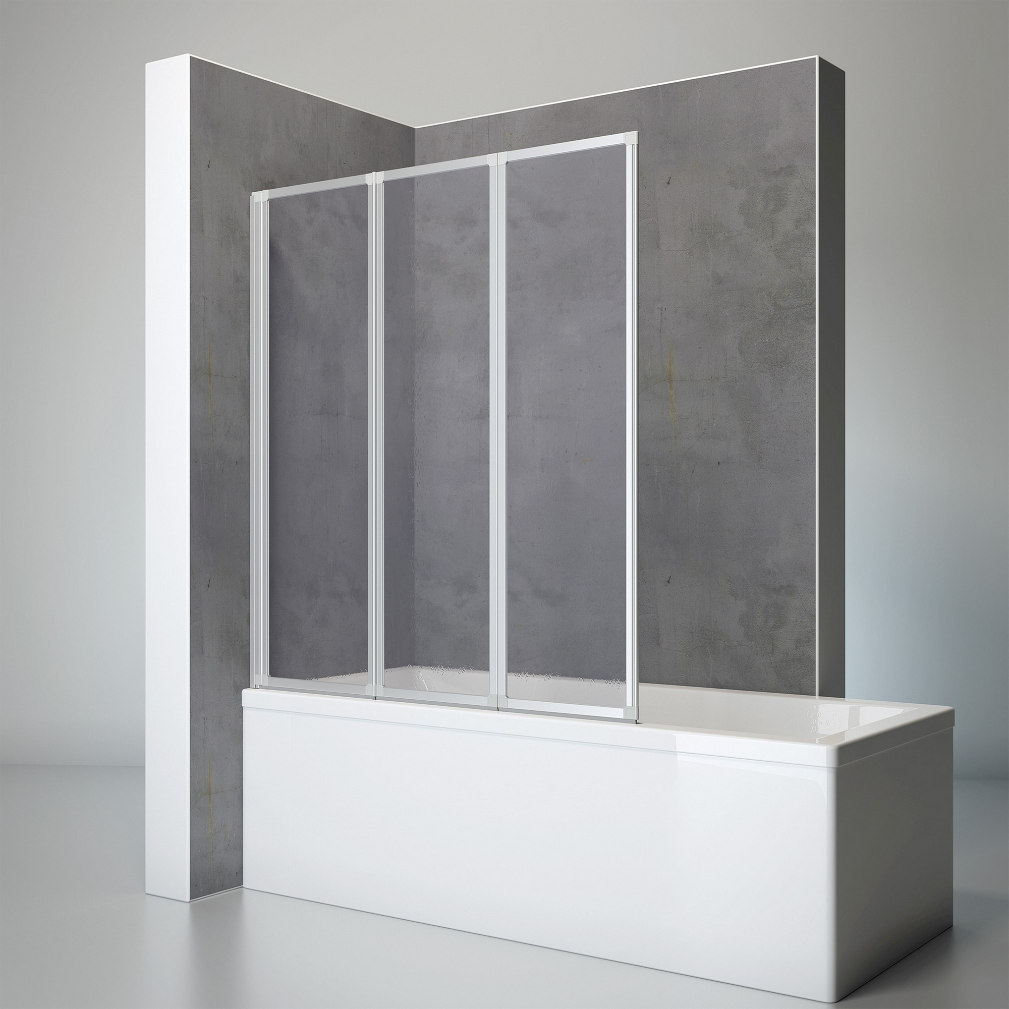 Badewannenfaltwand 'Komfort' Kunstglas Aluminium 127 x 140 cm 3-teilig + product picture