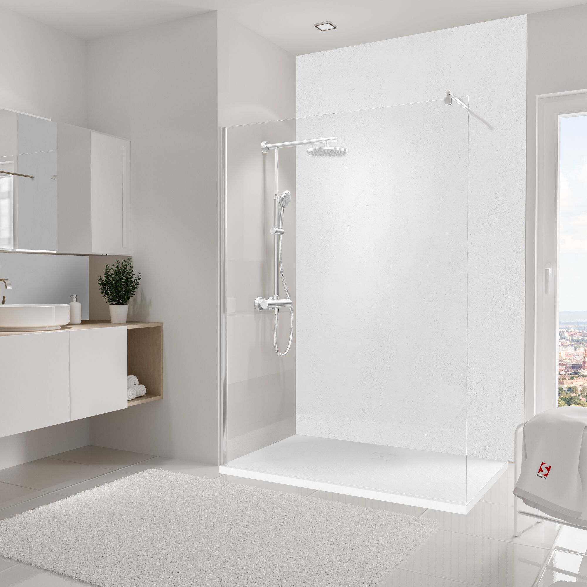 Moderne Dusche mit Regendusche und Handbrause