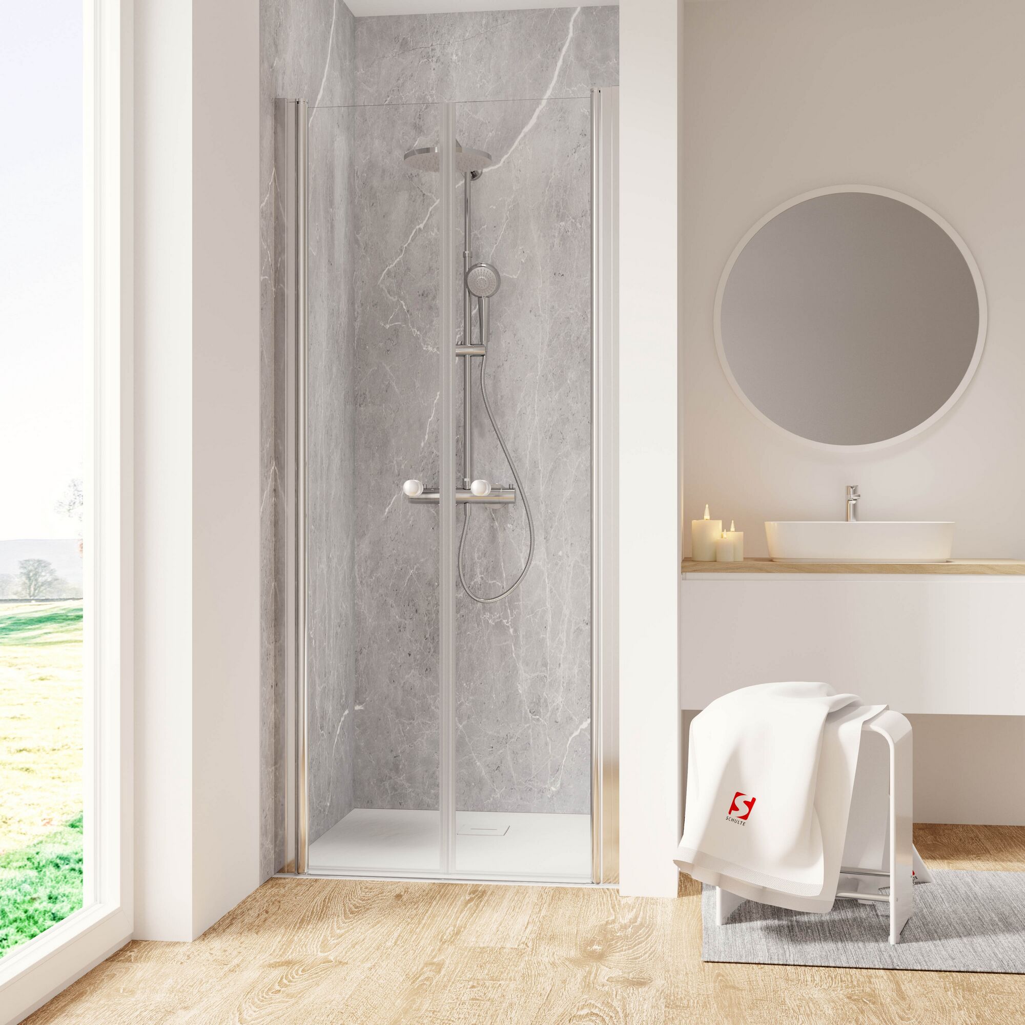 Duschkabine mit Duscharmatur und Ablauf