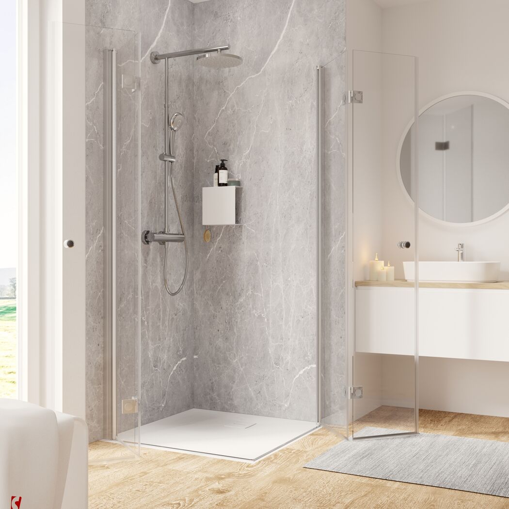 Duschkabine mit Regendusche und Duschablage