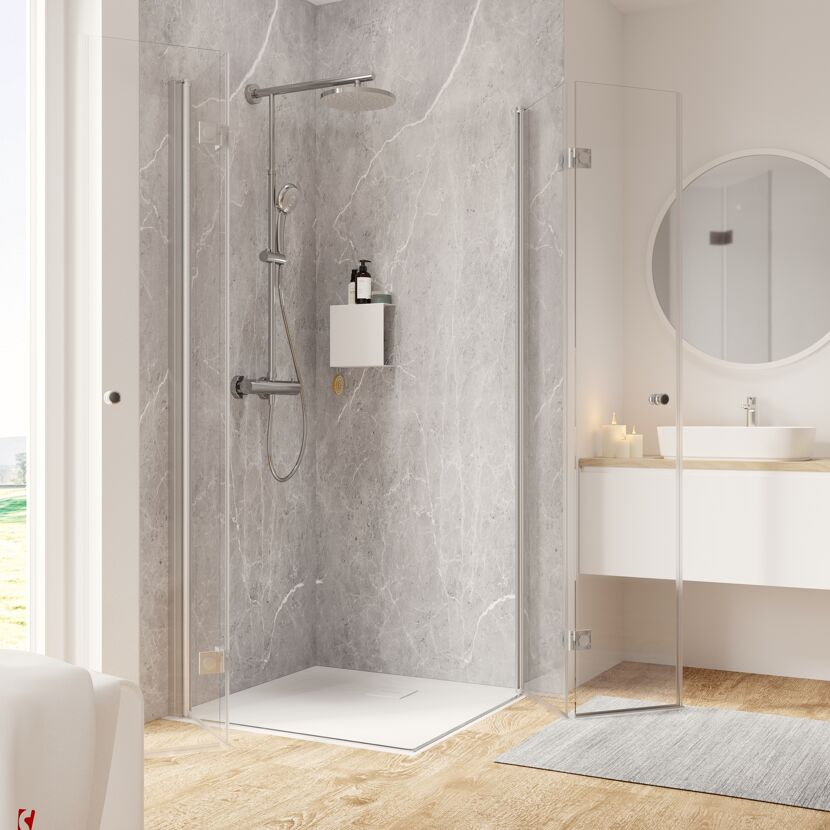 Duschkabine mit Regendusche und Duschablage