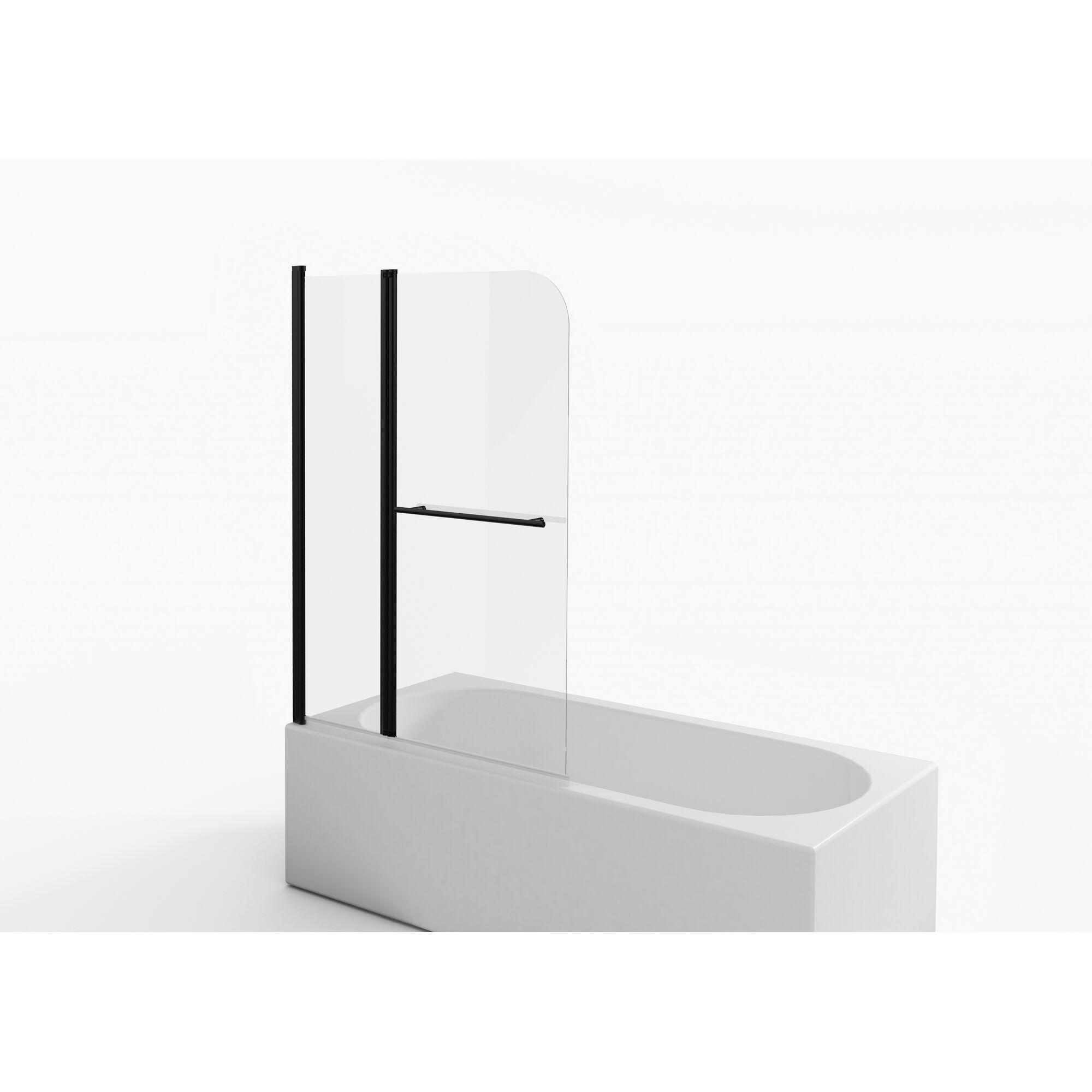 Schwarze Badewannenabtrennung mit Handtuchhalter