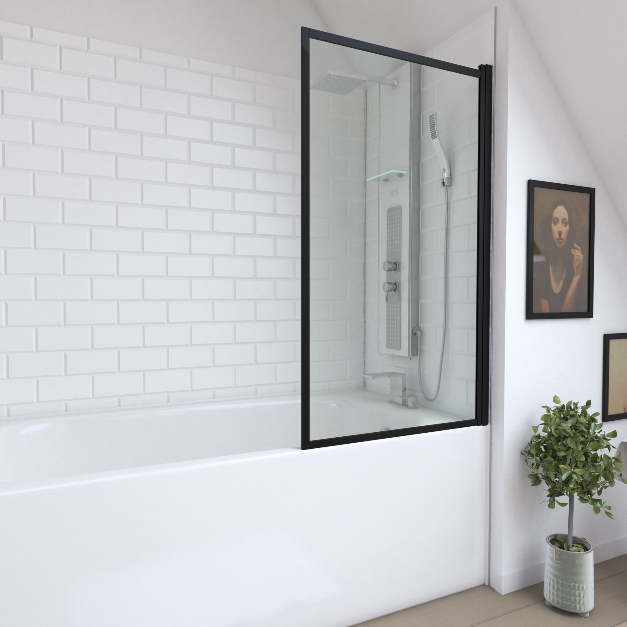 Badewannenfaltwand vollgerahmt schwarz 75 x 130 cm + product picture