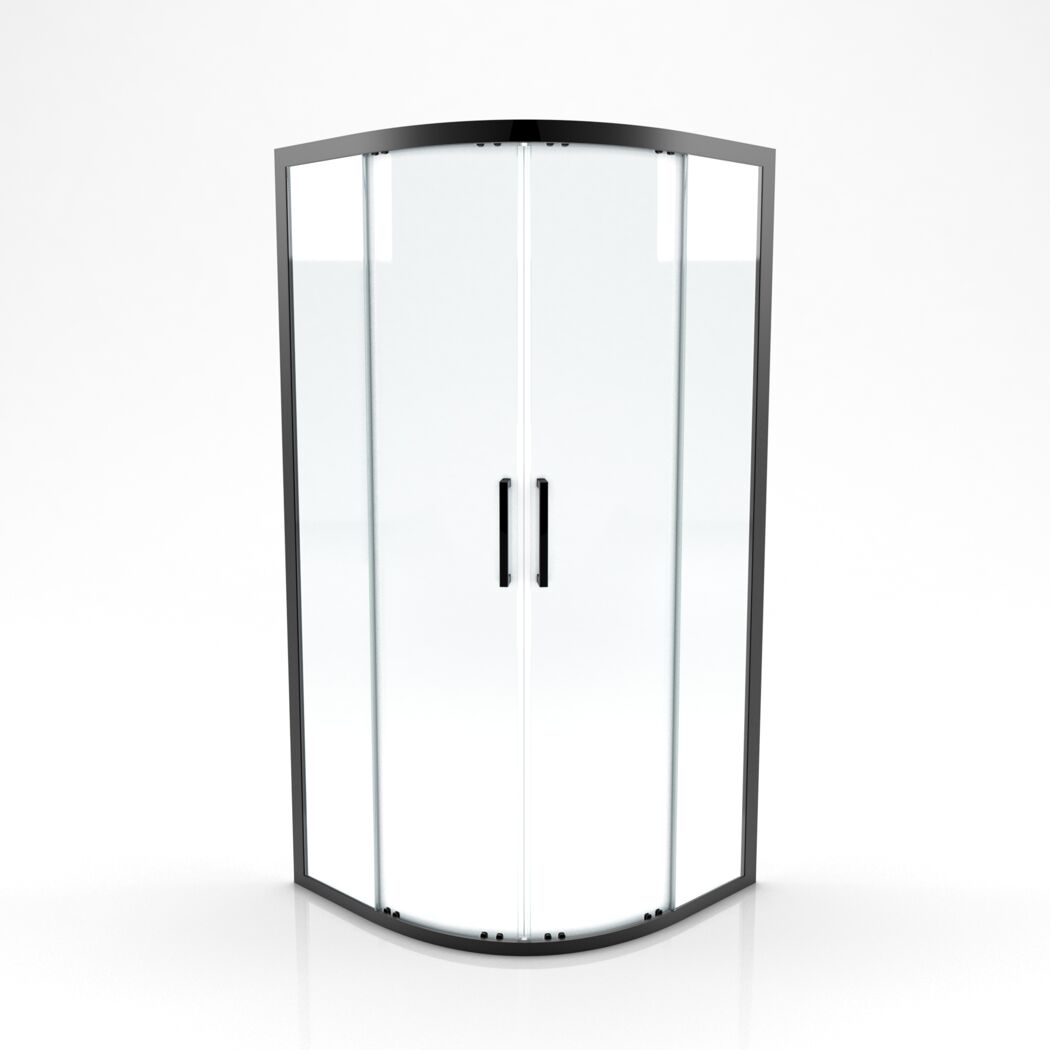 Glasdusche mit schwarzen Rahmen und zwei Türen