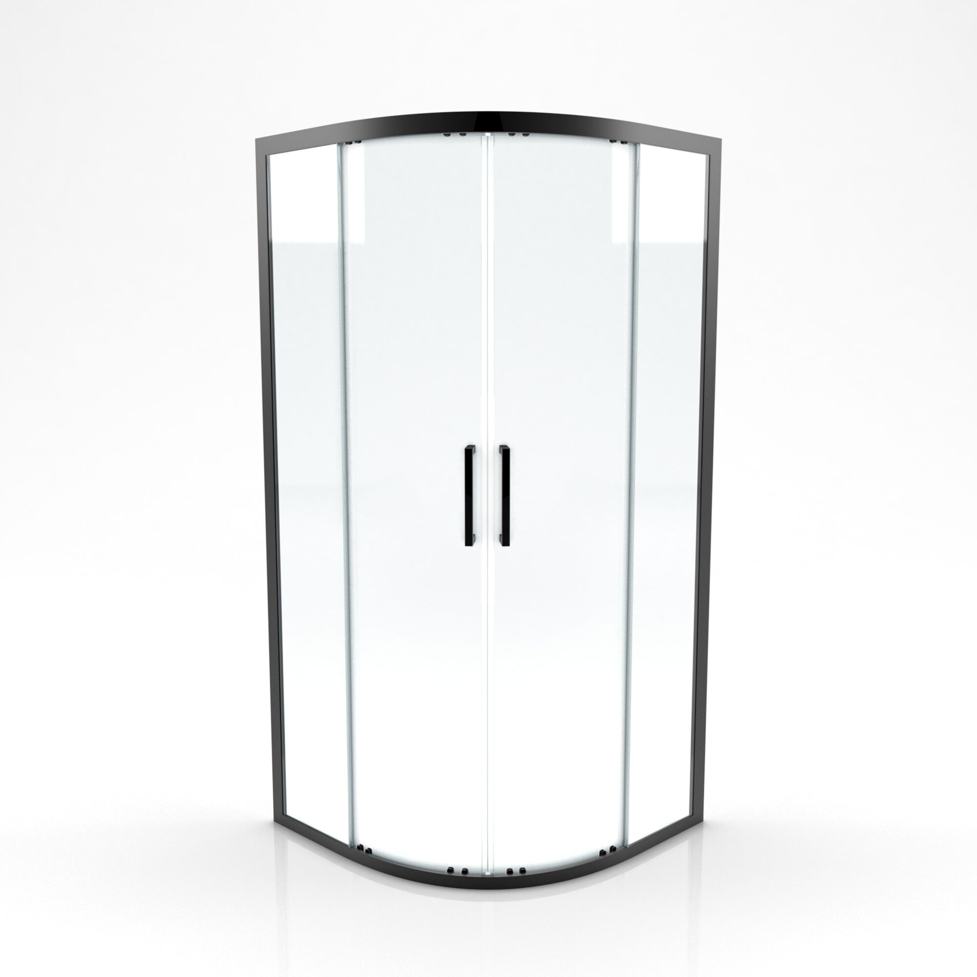 Glasdusche mit schwarzen Rahmen und zwei Türen