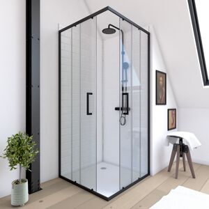 Eckdusche schwarz 90 x 90 x 200 cm