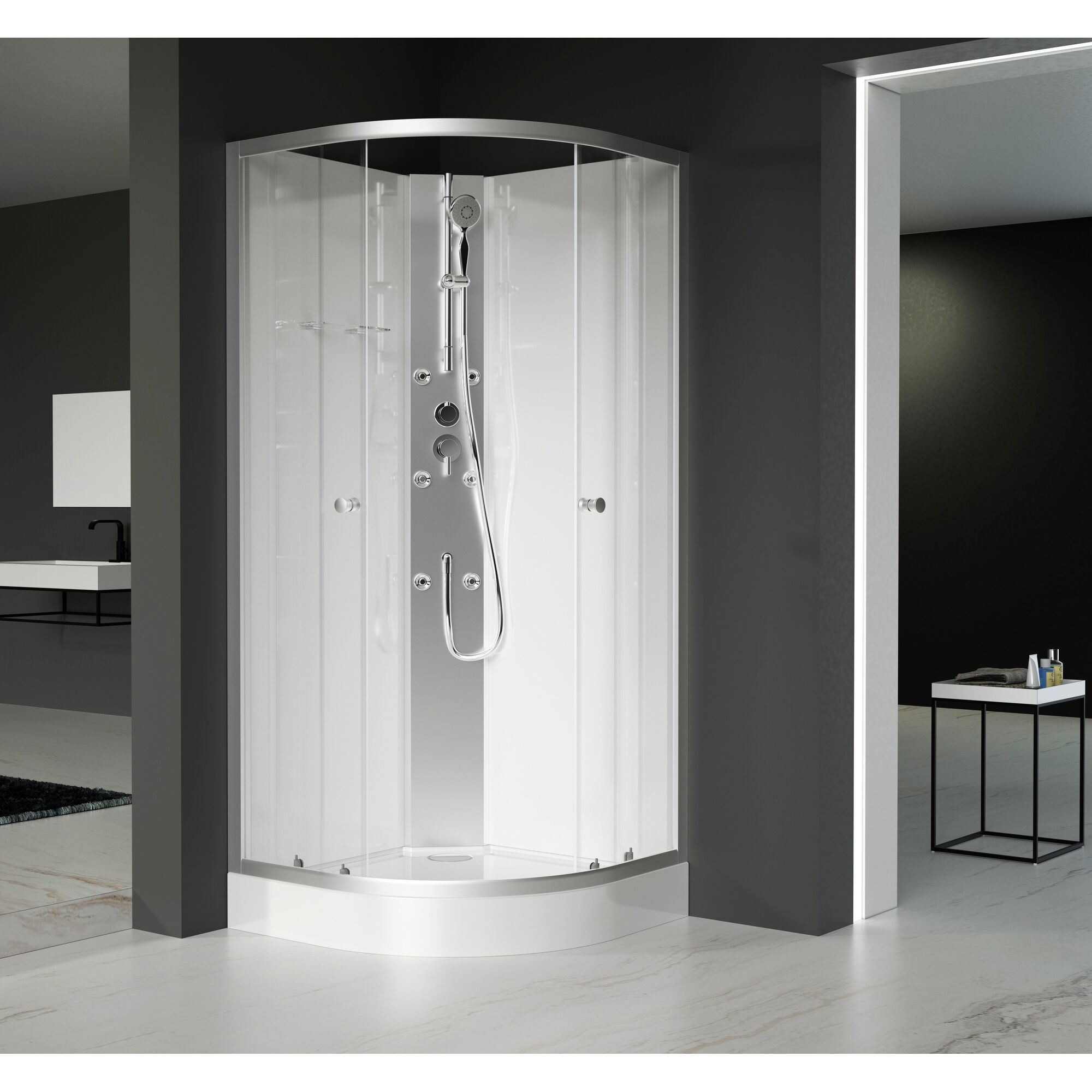 Duschkabine mit Duscharmatur und Duschkopf