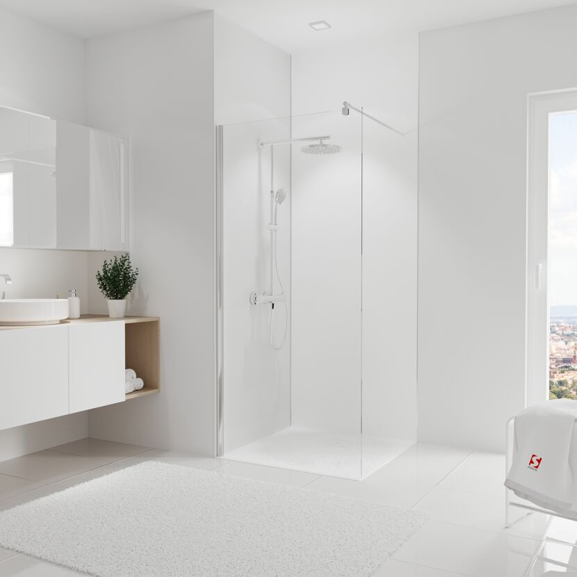 Duschkabine mit Regendusche in modernem Badezimmer