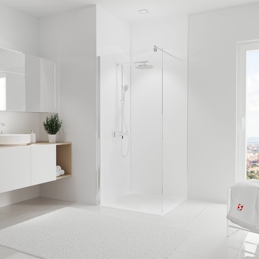 Moderne Duschkabine mit Regendusche in Weiß