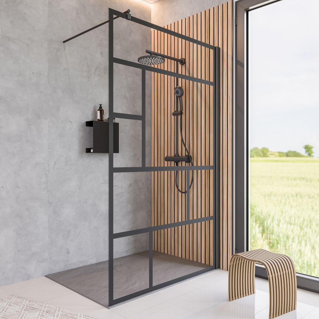 Walk In Duschkabine 'Alexa Style 2.0' mattschwarz 90 x 200 cm
