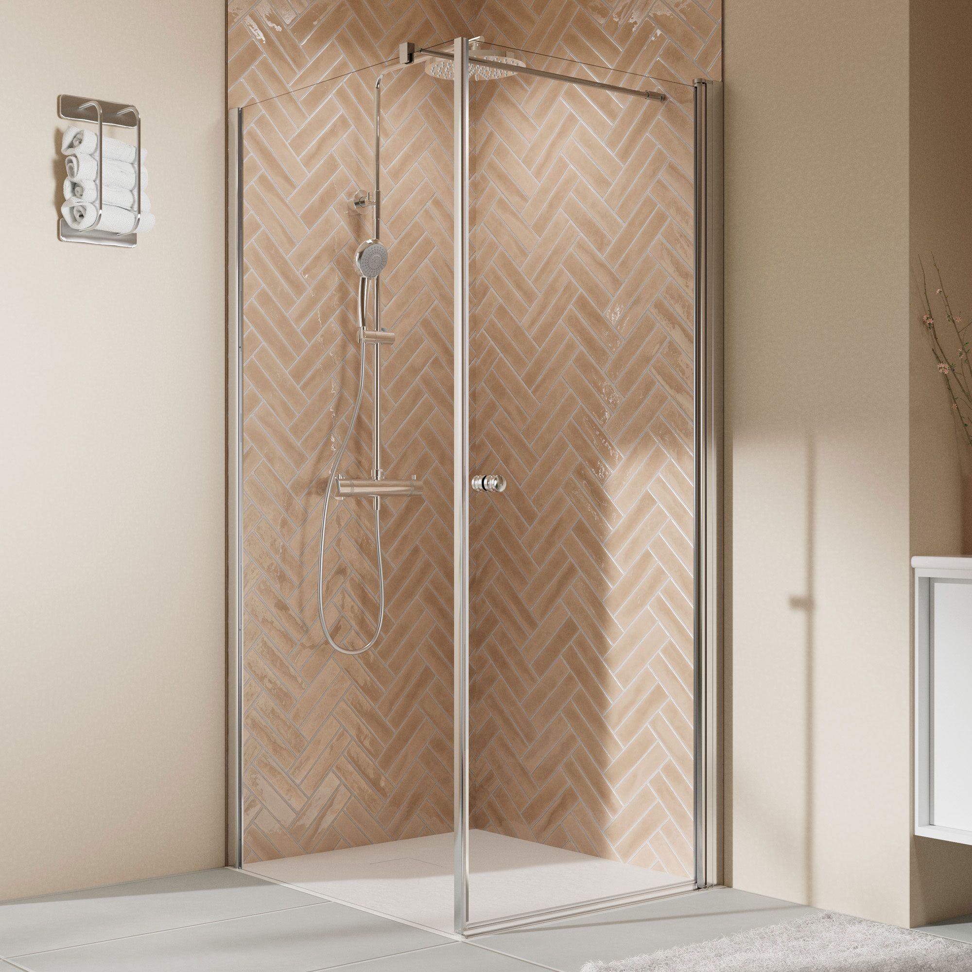 Offene Dusche mit Regendusche und Handbrause