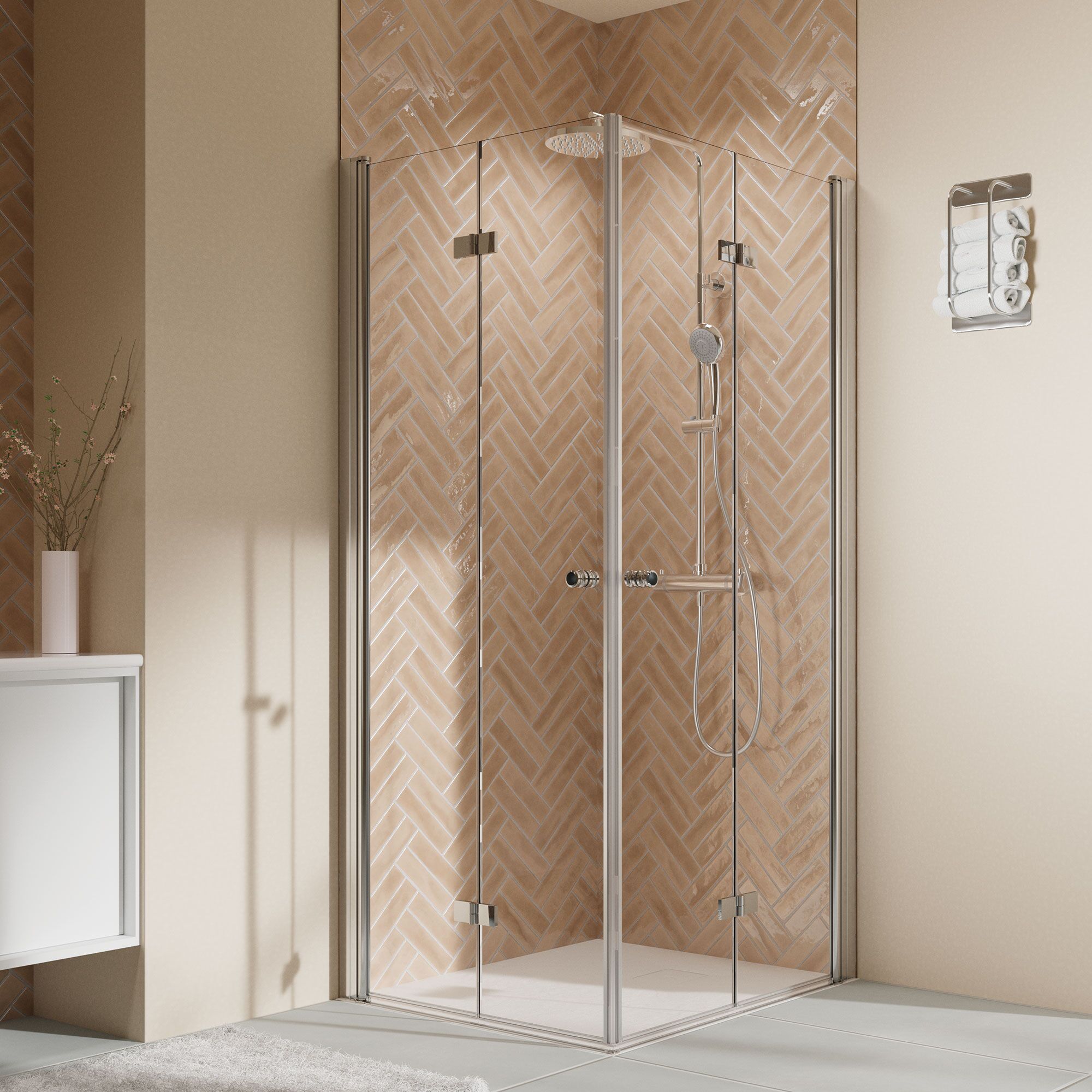 Eckeinstieg Dusche mit zwei Duschen