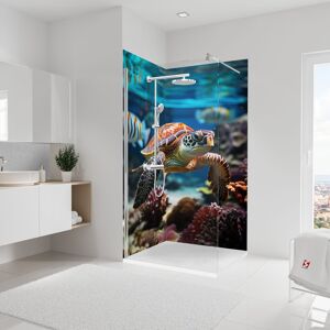 Duschrückwand 'DecoDesign' Motiv Schildkröte 210 x 90 cm über Eck