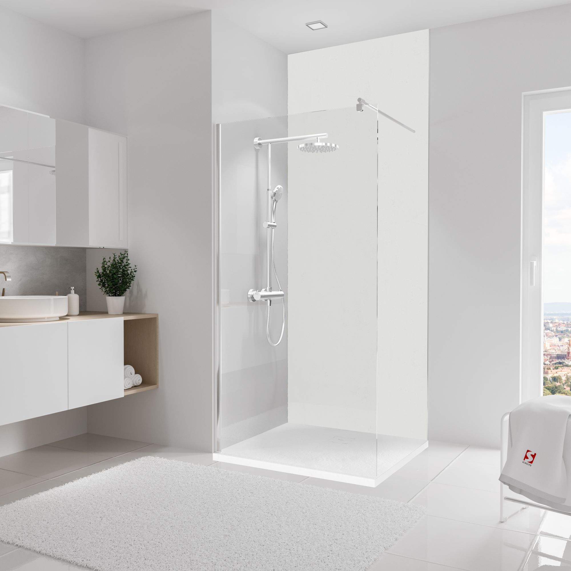 Duschkabine mit Duscharmatur in Badezimmer