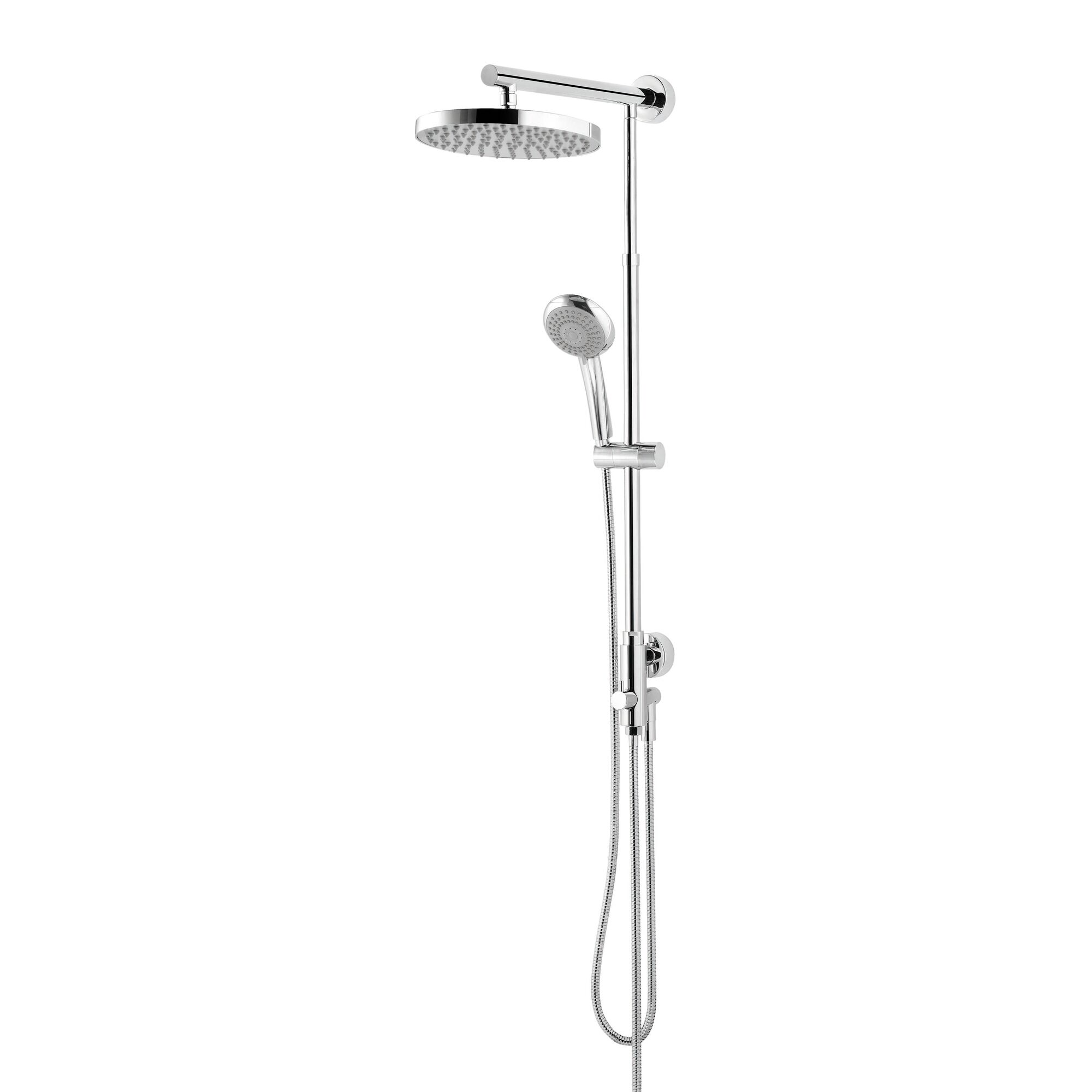 Höhenverstellbare Duschstange mit Regendusche und Handbrause.