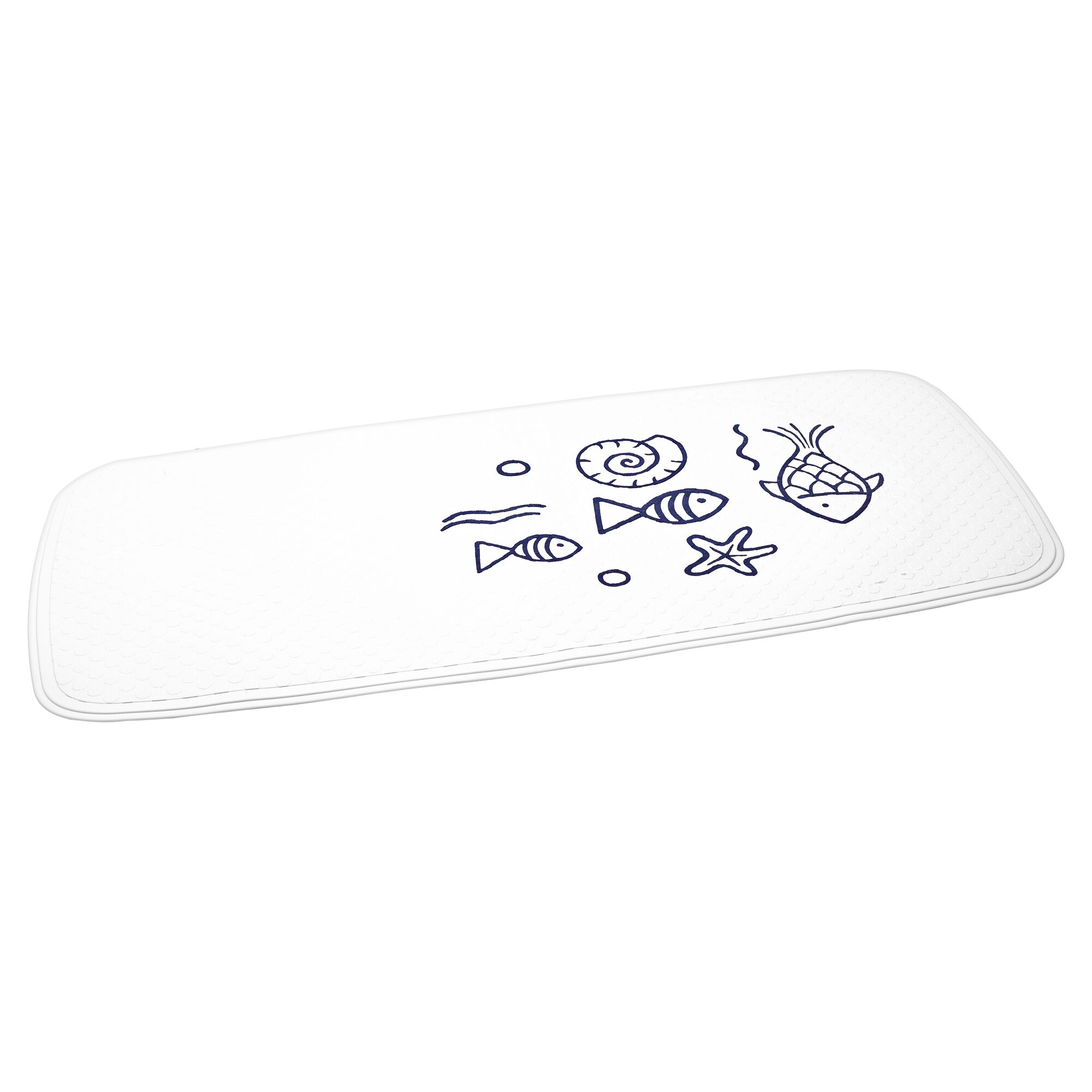 Weiße Wanneneinlage mit blauem Muster.