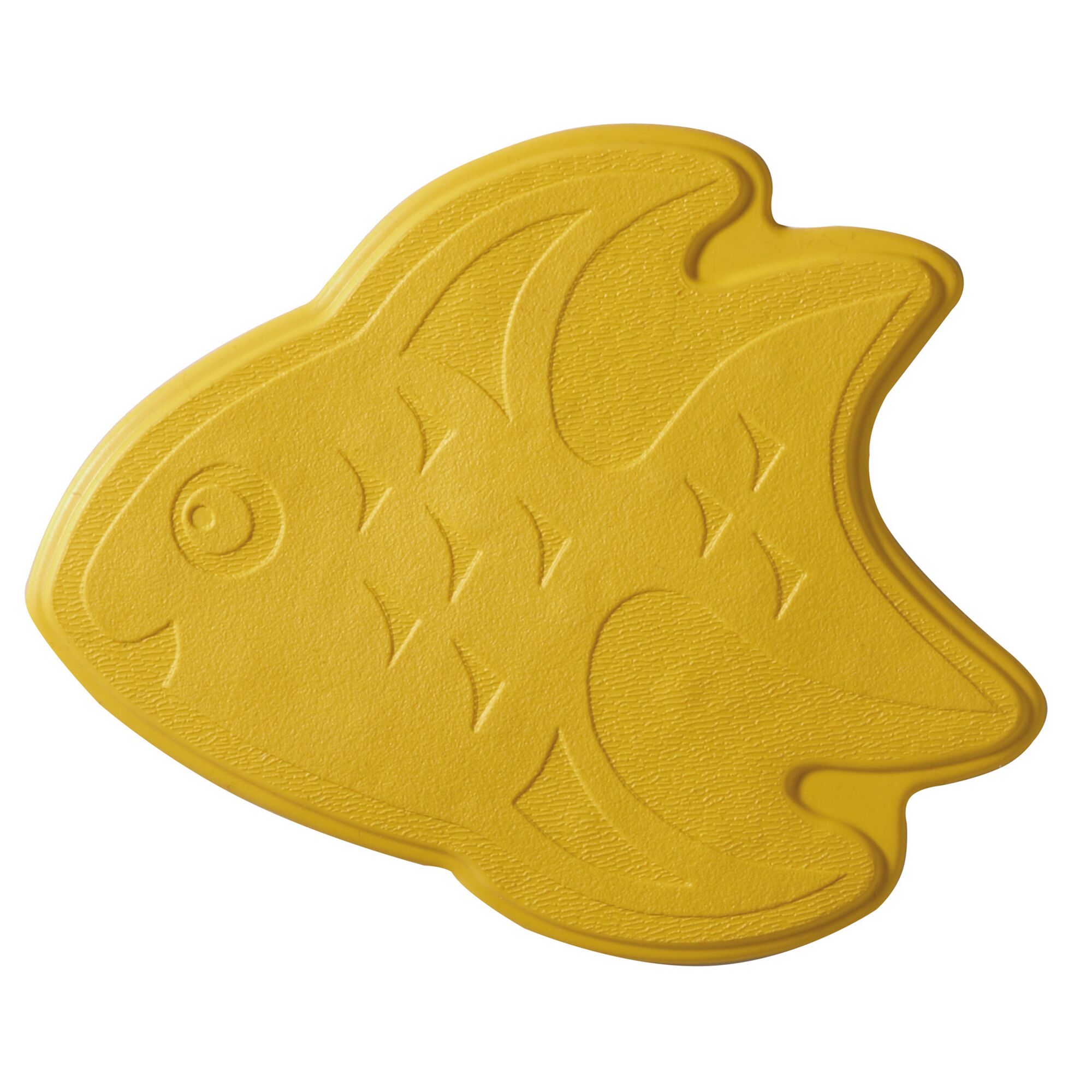 Gelbe Badematte in Fischform