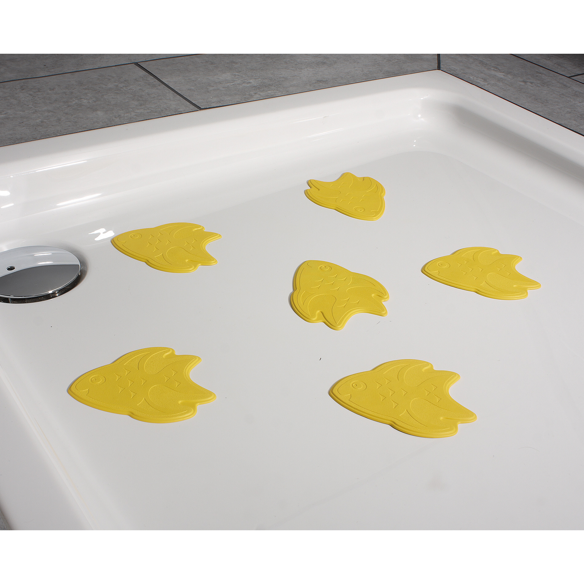 Mini Duscheinlage 'Fische' XXS gelb 13 x 11 cm 6 Stück + product picture