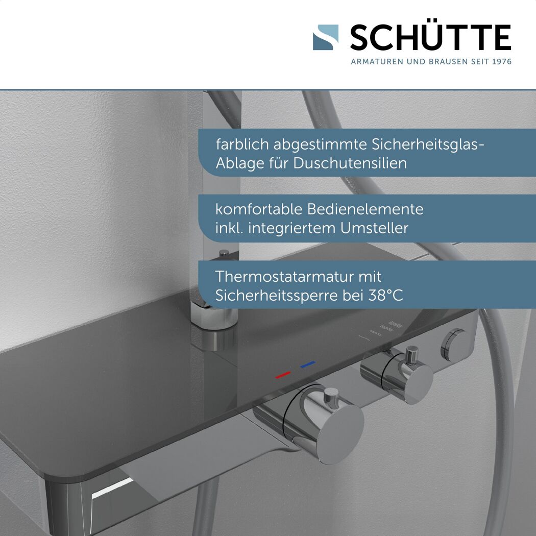 Überkopfbrause-Set 'Ocean' mit integrierter Thermostat-Duscharmatur chrom, anthrazit