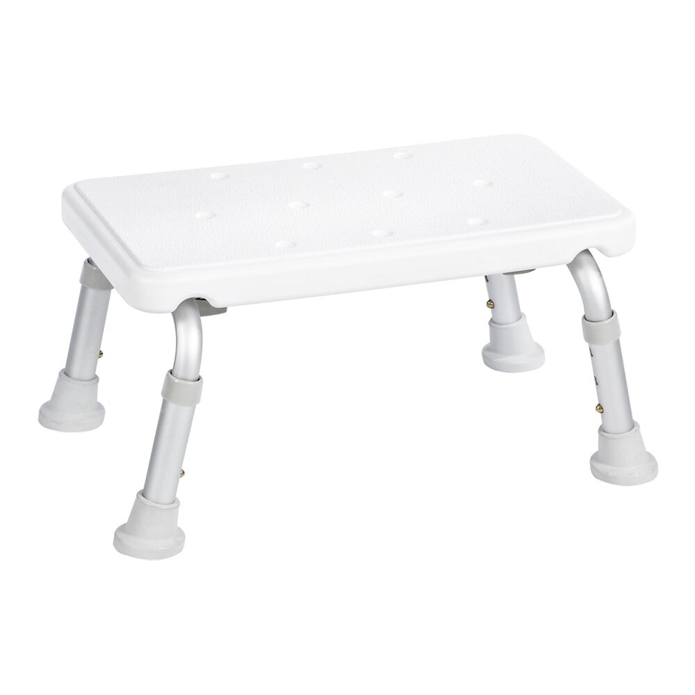 Weißer Badschemel mit grauen Füßen