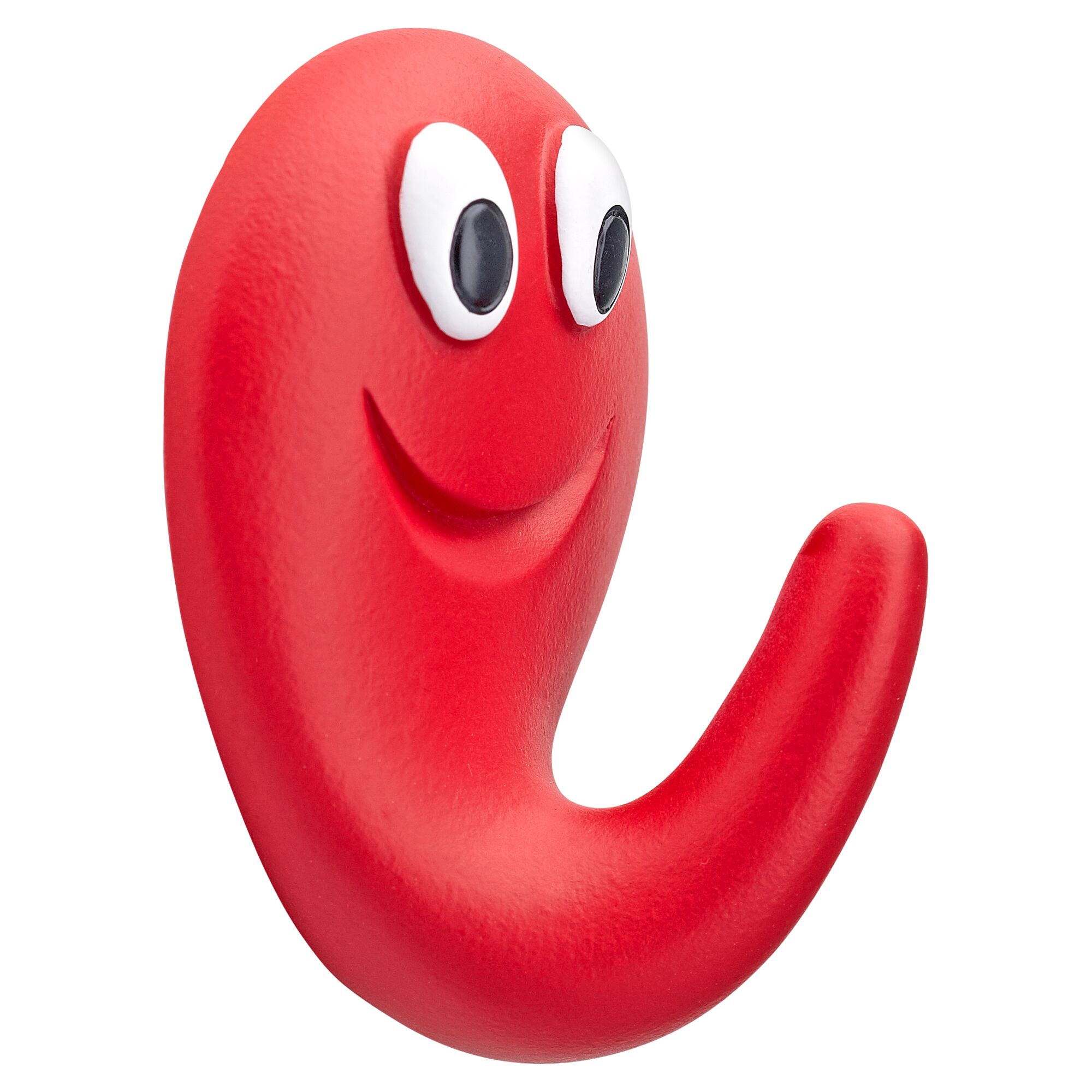 Roter Klebehaken "Smile" mit lächelndem Gesicht und Kulleraugen.