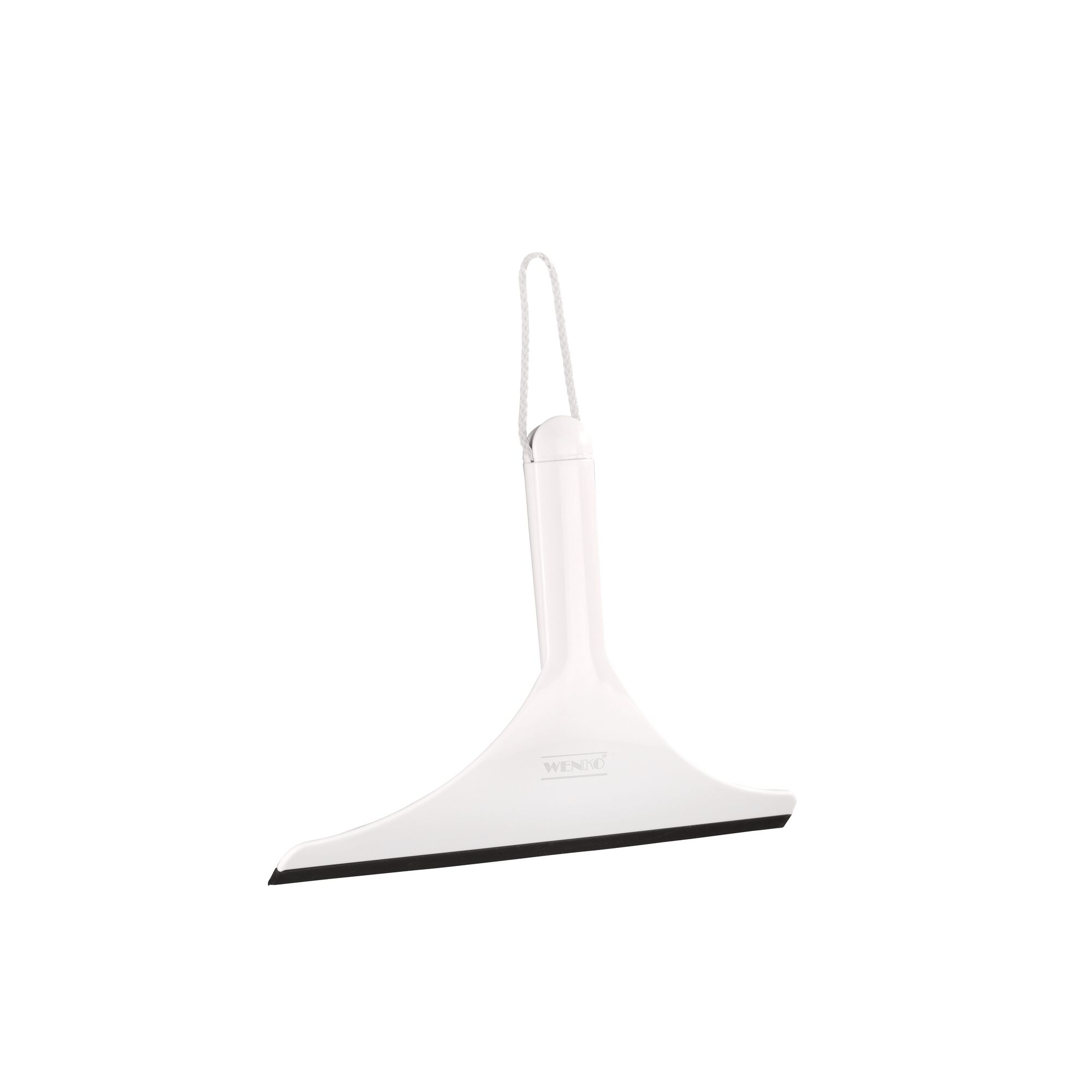 Weißer Duschabzieher mit schwarzem Gummi