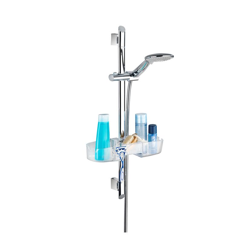 Duschstange mit Ablagekorb und Hygieneartikeln