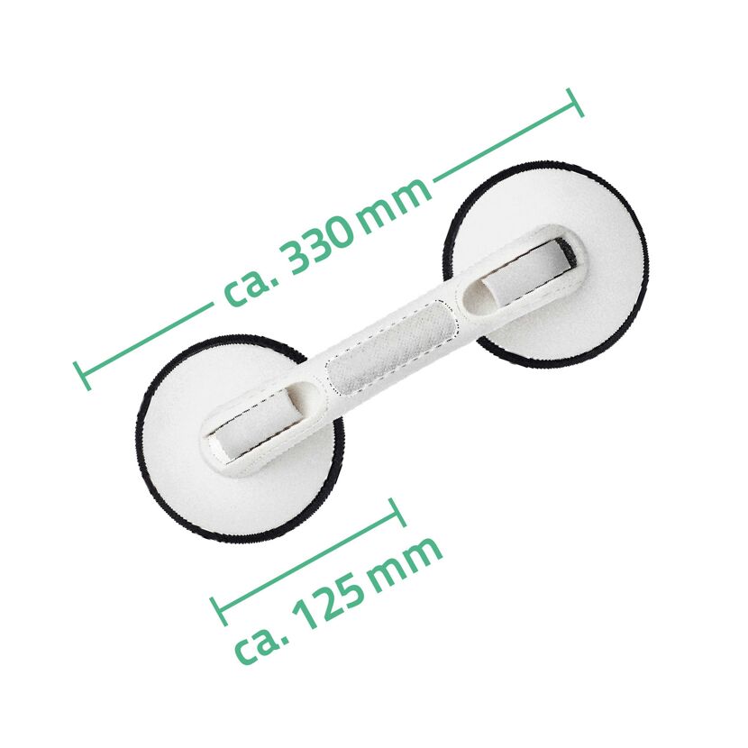 Weißer Sauggriff mit den Maßen 330 x 125 mm