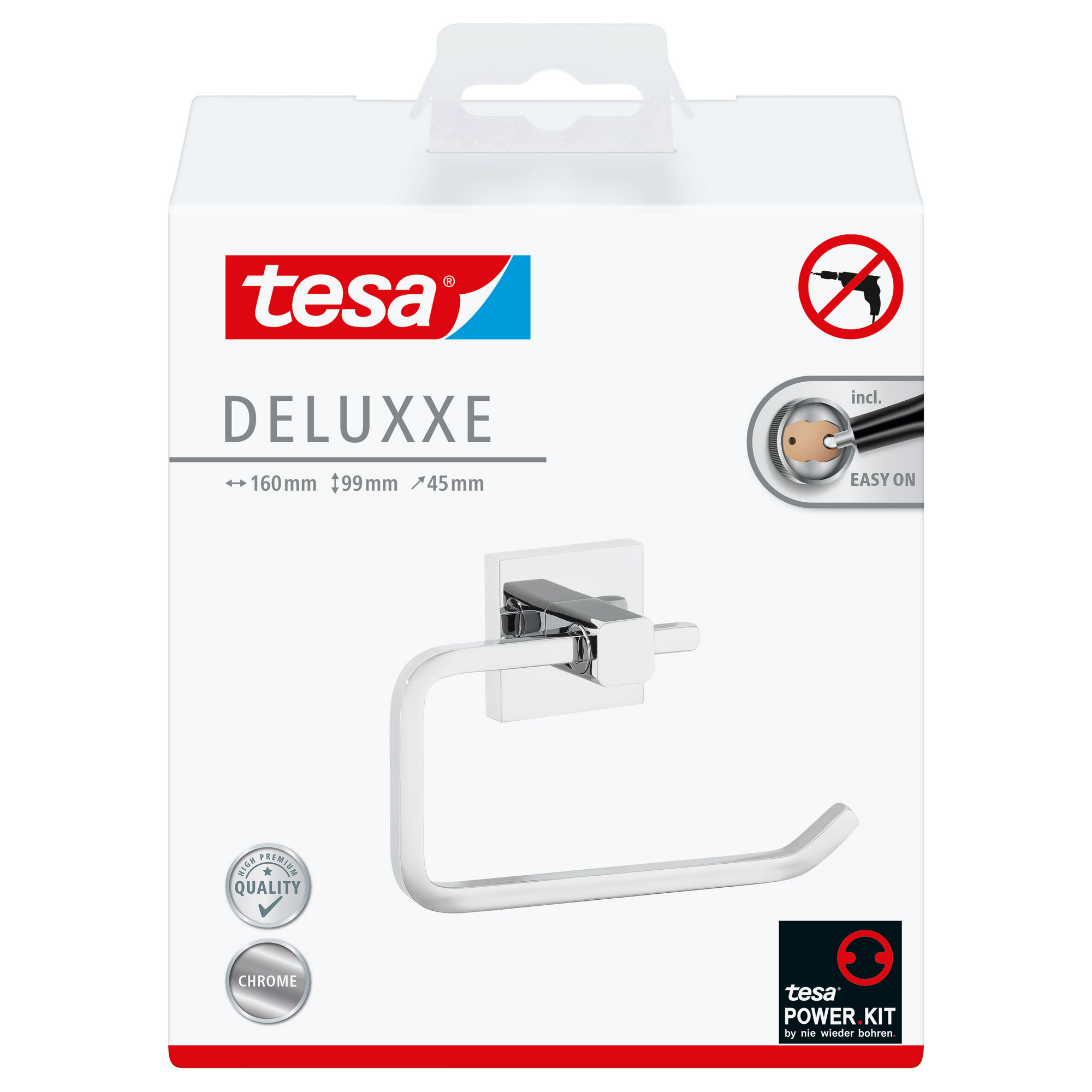 Toilettenpapierhalter 'Deluxxe' Metall verchromt ohne Deckel, mit Klebelösung + product picture