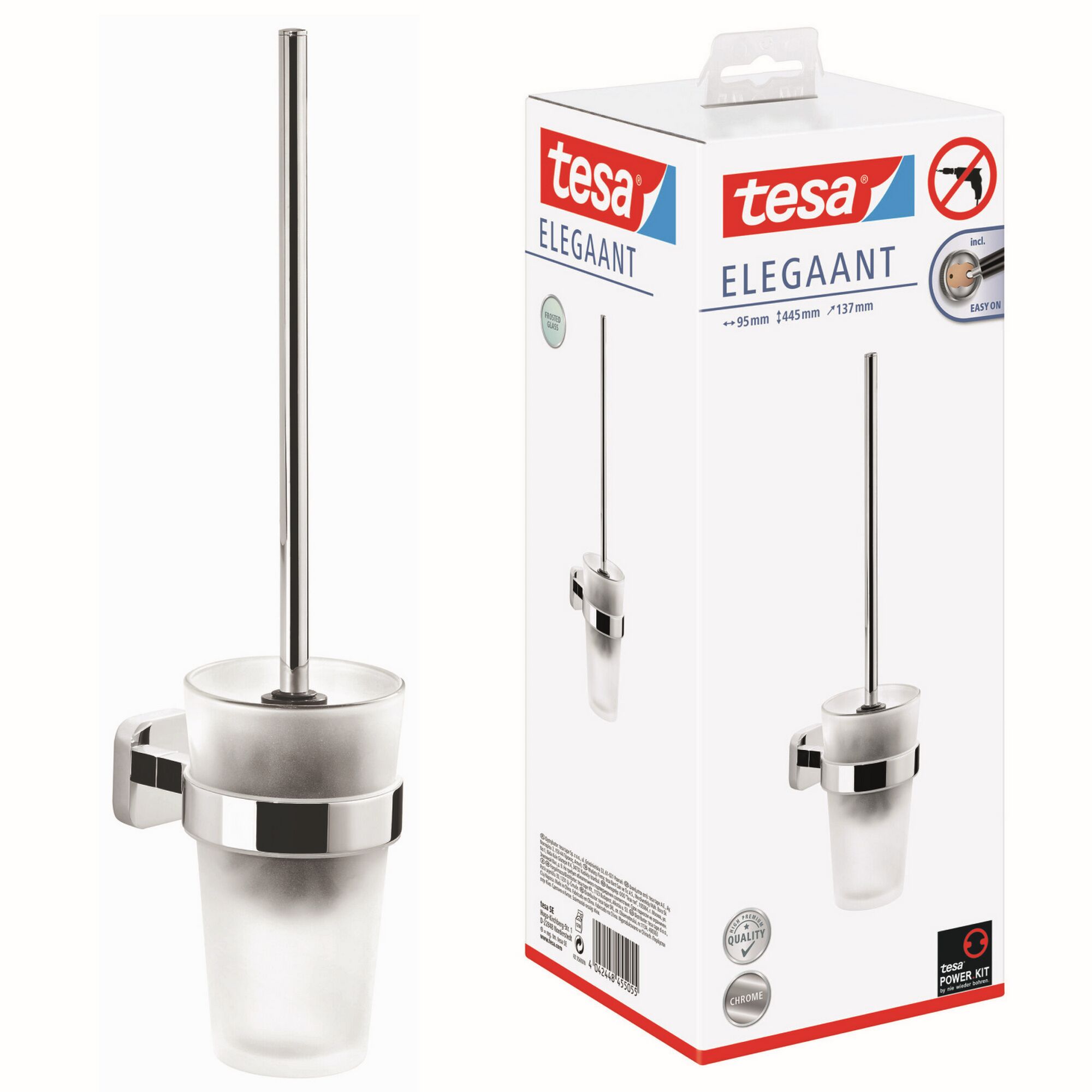 Tesa Elegaant WC-Bürstengarnitur, Chrom, Glas