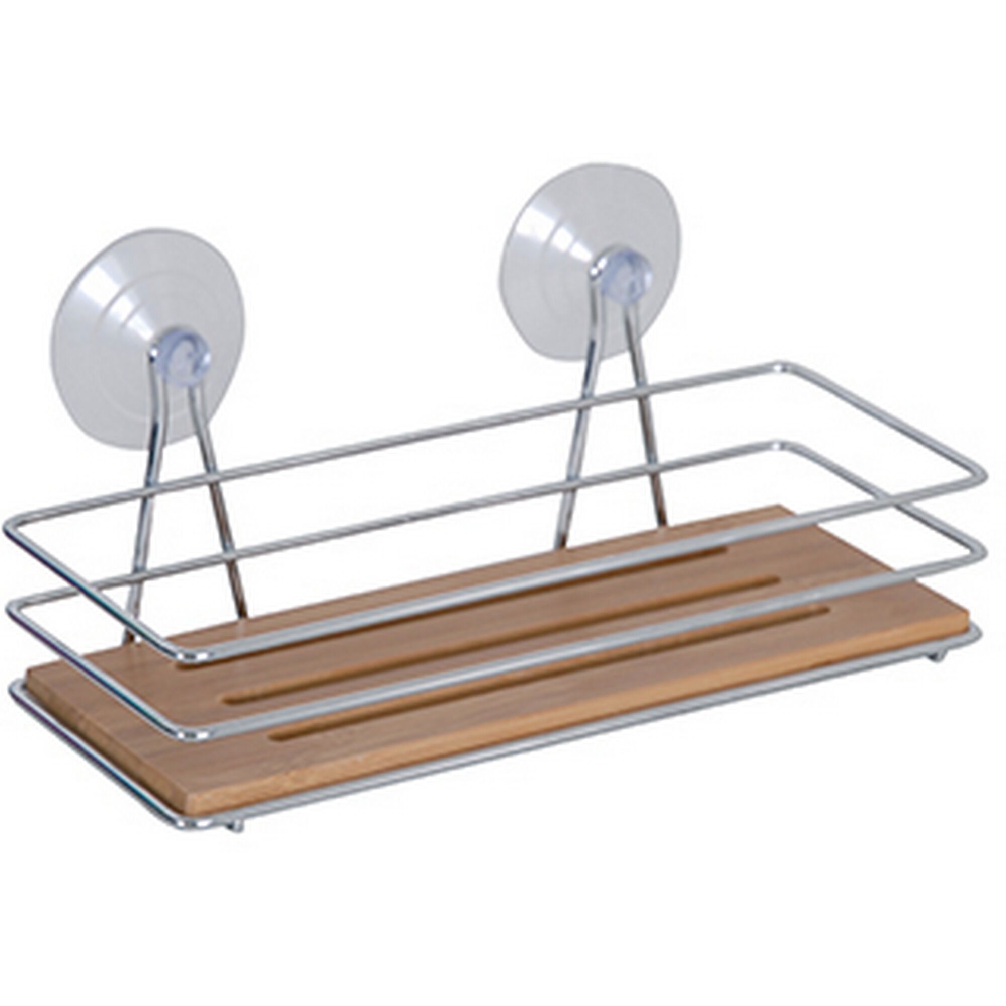 Duschregal aus Edelstahl und Bambus mit Saugnäpfen