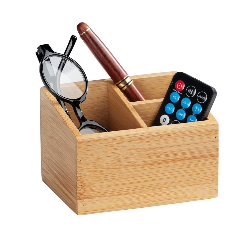 Bambus Badbox mit Brille, Stift und Fernbedienung
