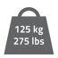 Gewicht von 125 kg oder 275 lbs