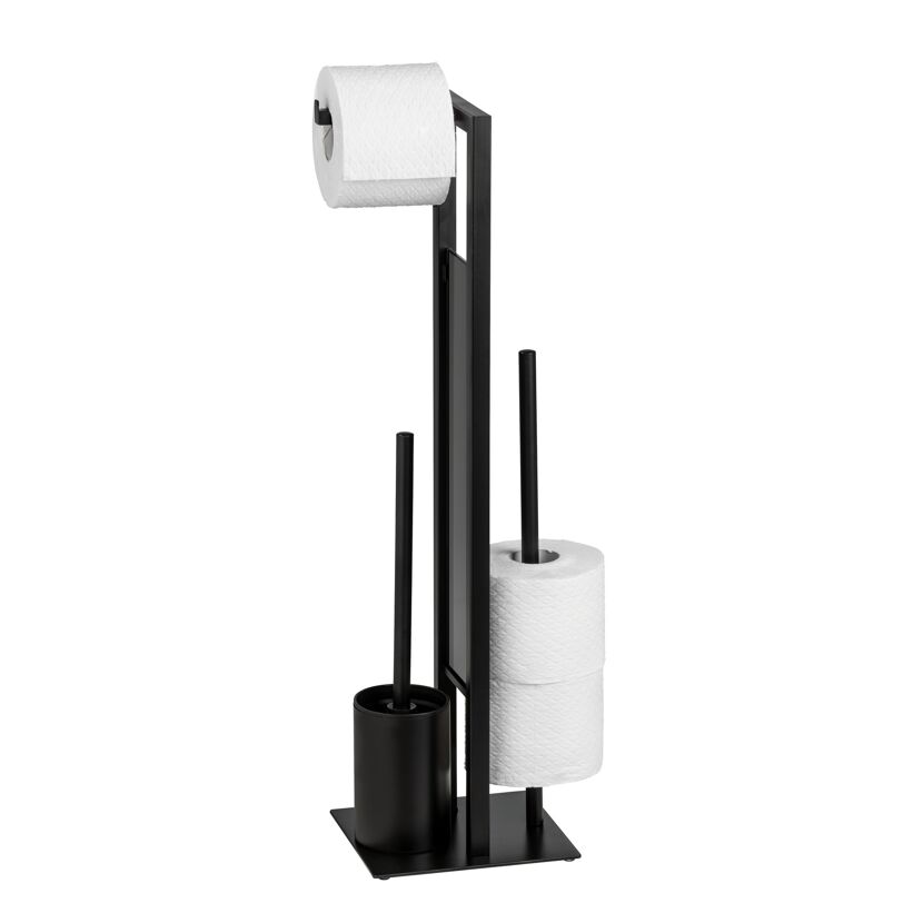 Schwarze Stand-WC-Garnitur mit Rollenhalter und Toilettenbürste