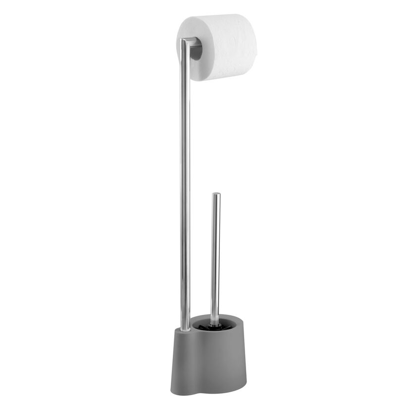 Stand-WC-Garnitur Avola grau mit Toilettenpapierhalter und Klobürste