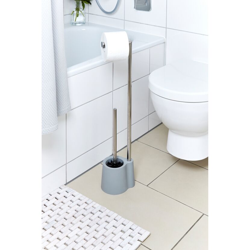 Stand-WC-Garnitur Avola grau mit Toilettenbürste und Papierhalter