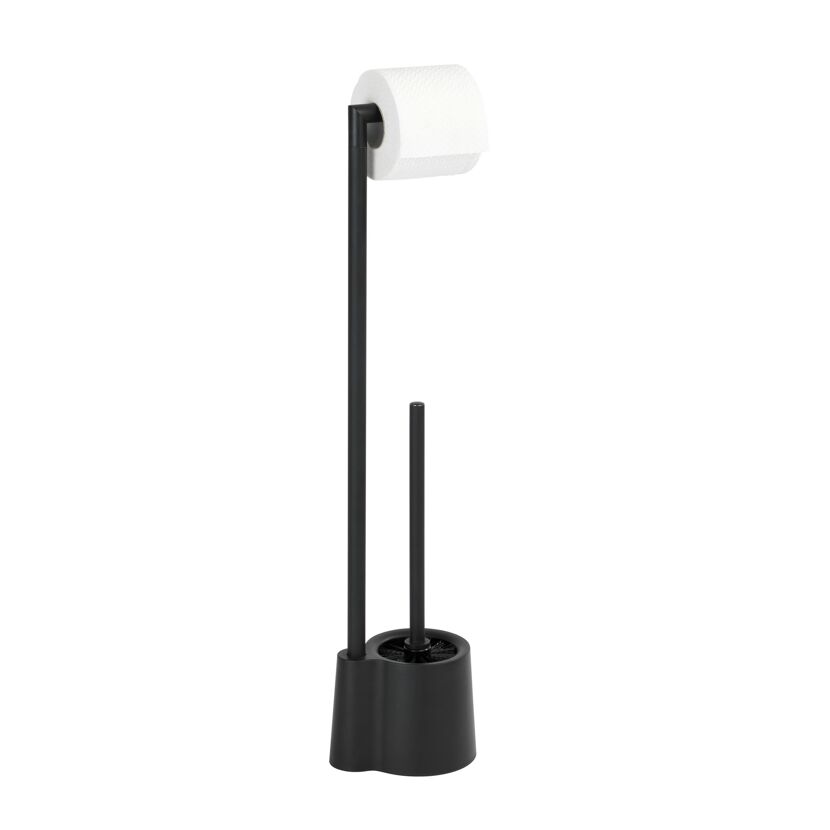 Schwarze Stand-WC-Garnitur mit Toilettenpapierhalter