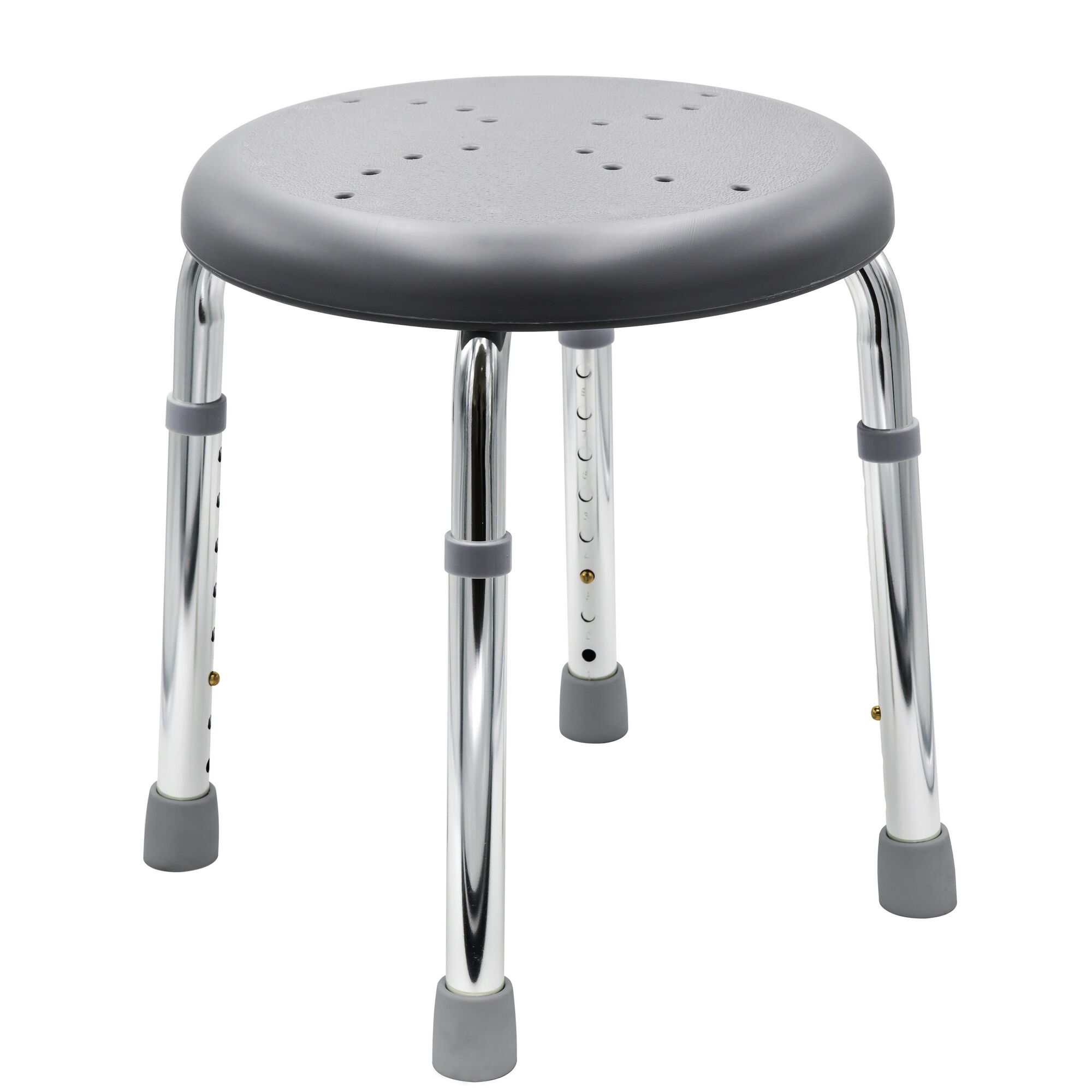 Grauer Badhocker mit verchromten Beinen