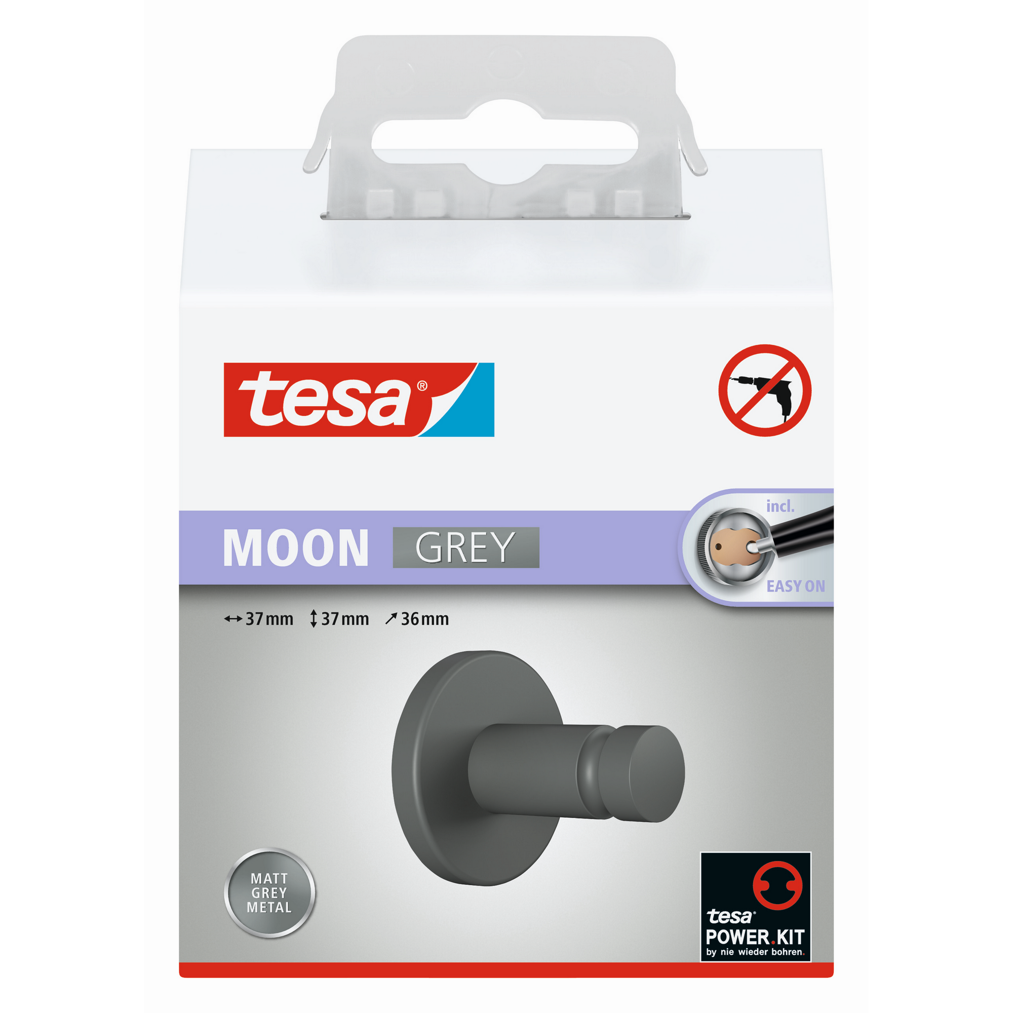 Tesa Moon Handtuchhaken grau, Verpackung