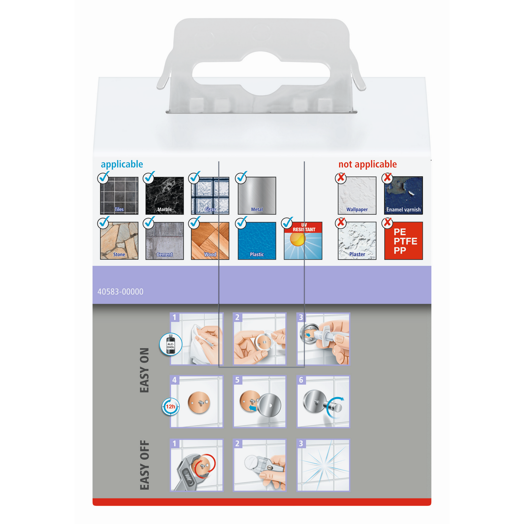 Verpackung des Handtuchhakens mit Anleitung zur Montage und Demontage