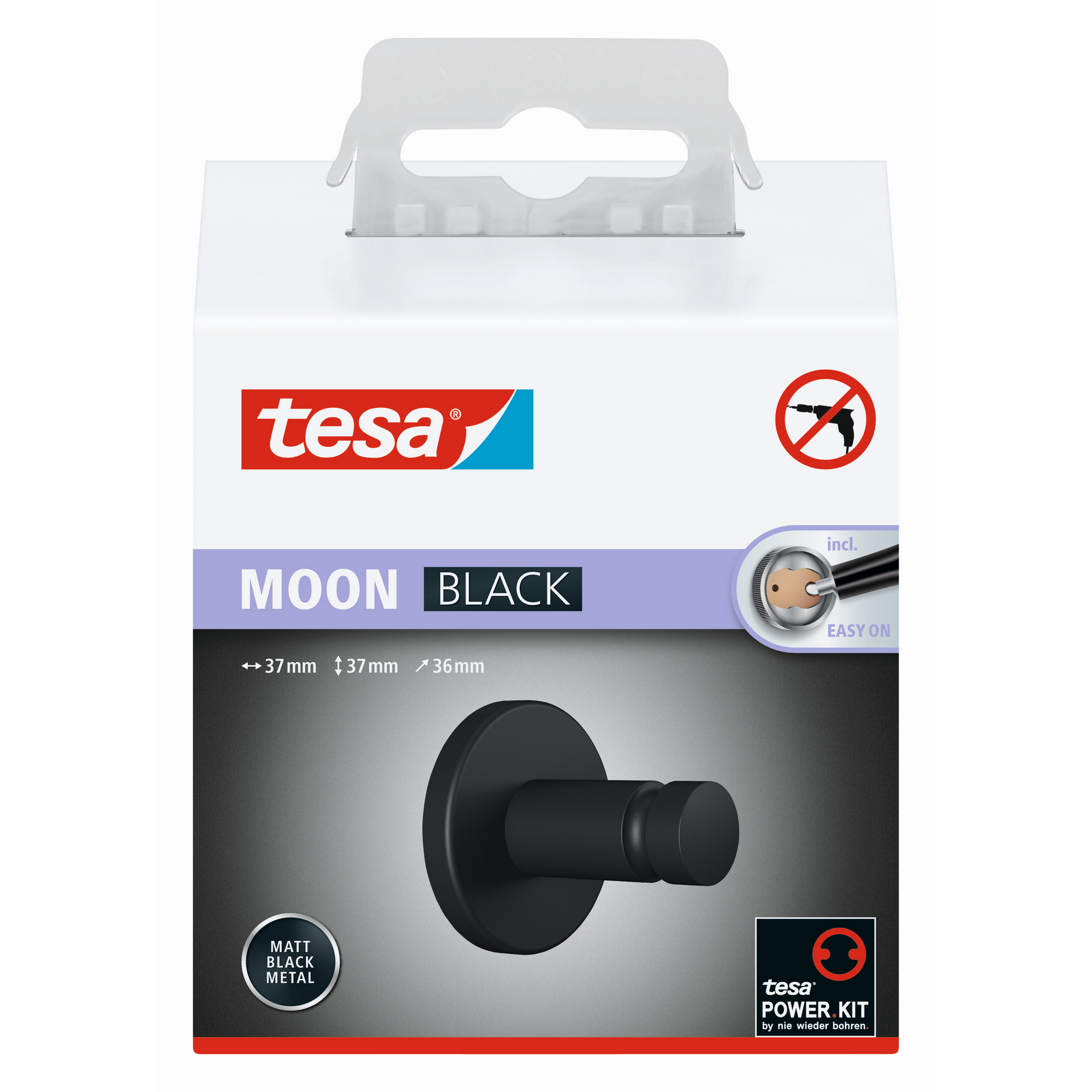 Handtuchhaken 'Moon Black' schwarz matt mit Klebelösung 3,7 x 3,7 x 3,6 cm